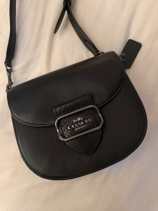 Coach Handbags - Coach Morgan Saddle Bag CG470 Black Pebble & Snake Embossed Leather